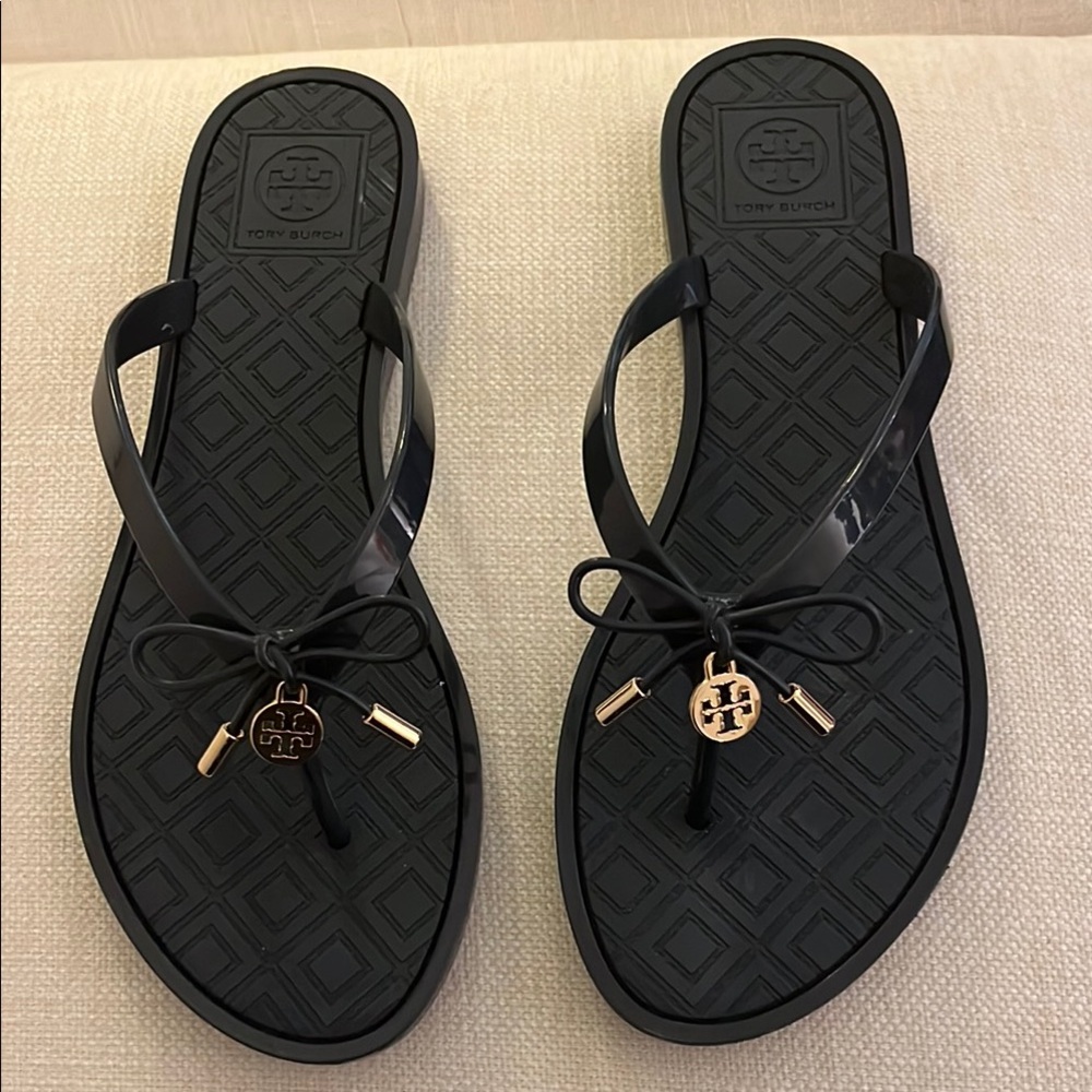 Tory Burch Navy Jelly Bow Sandals